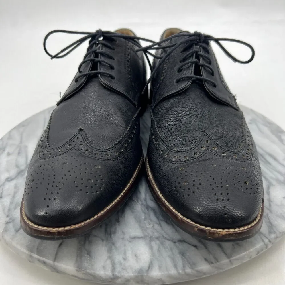 Cole Haan Wingtip Oxford Shoes Mens 11.5 Black Pebbled Leather Lace Up Business